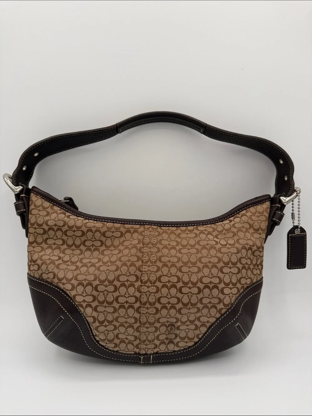 Vintage Coach Soho Mini Signature Canvas Hobo with Dark Brown Leather Trim